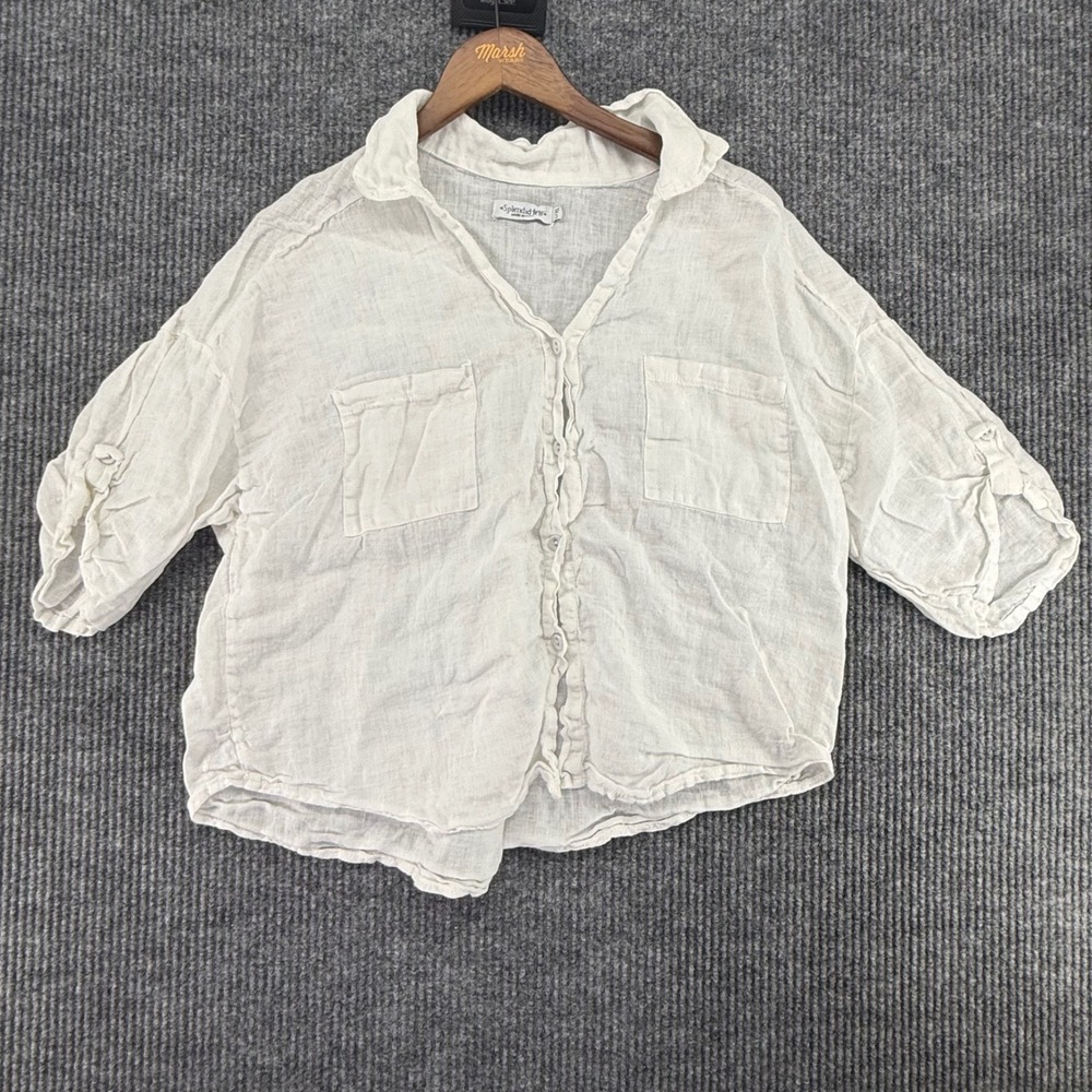 Splendid Iris White 100% Linen Button Down Shirt Made in Italy L/XL Boxy Top
